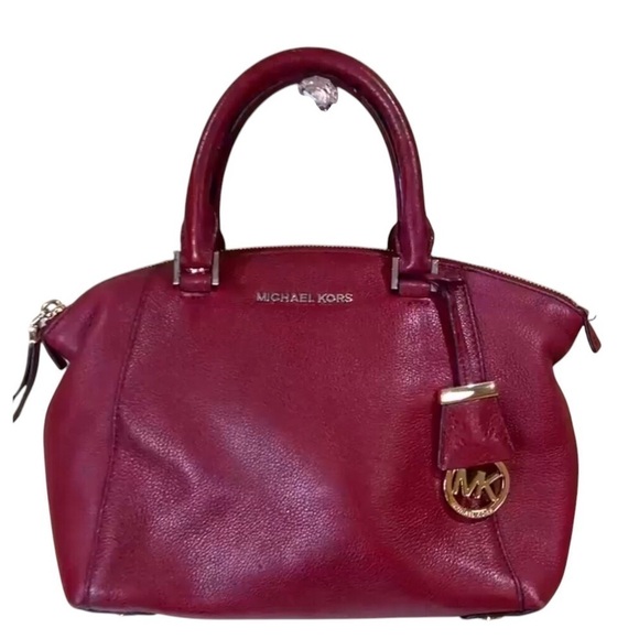 Michael Kors Riley Satchel Handbag Red Peebled Leather Gold Hardware EUC - Picture 1 of 11